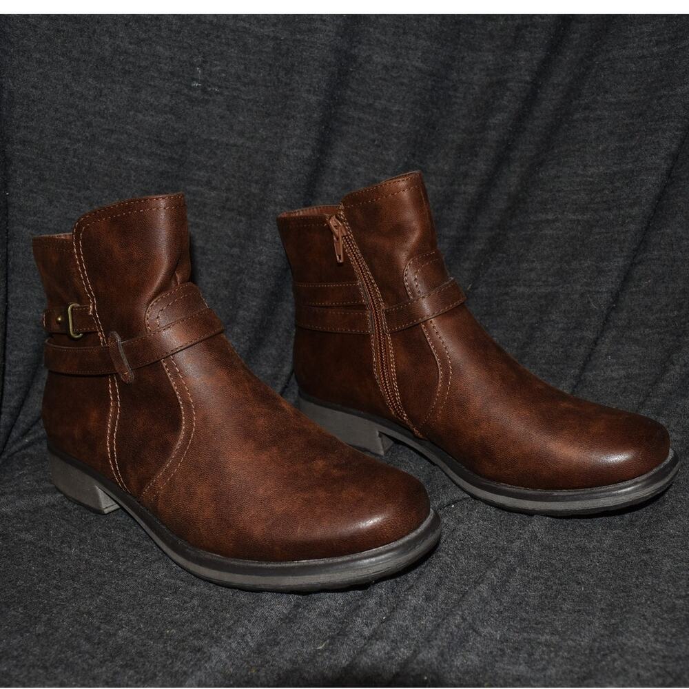 Wearever Women's Size 9 M Sasher Side Zip Ankle Boots Brown